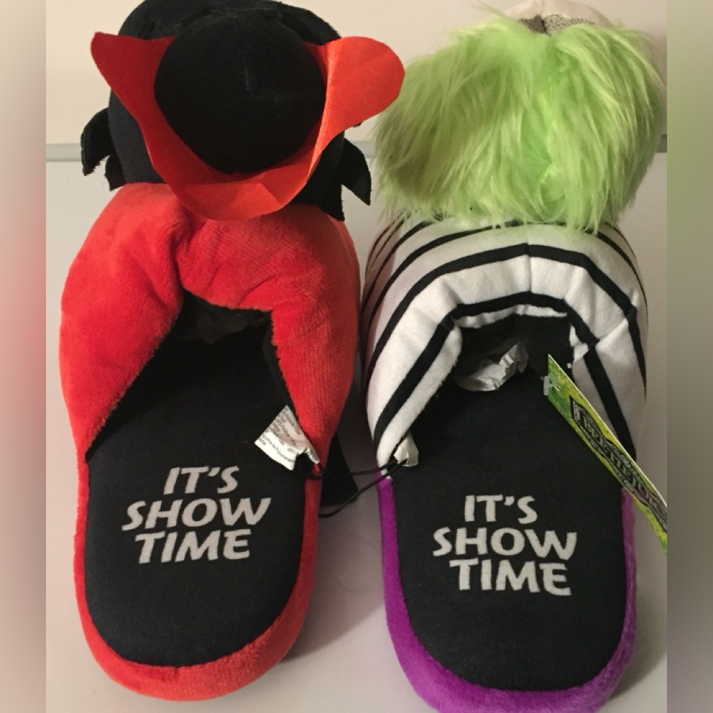 Adult Beetle Juice Red and Green slippers.